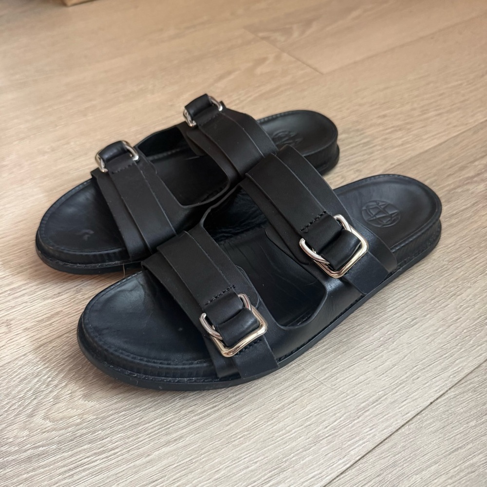 Massimo Dutti Black Slide Sandals with Buckles